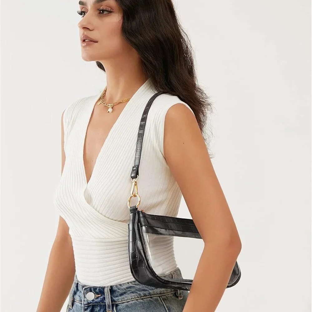 Clear PVC Shoulder Handbag Women Vegan Leather Crocodile Crossbody Bag